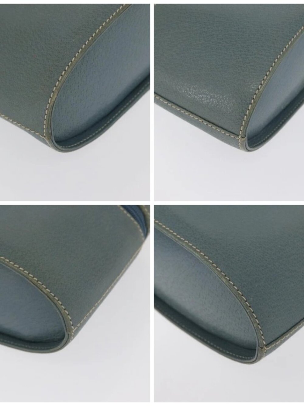 GUCCI Bamboo Vanity Cosmetic Pouch Leather Blue Gold 000 984 0232 Auth 169467 - Picture 16 of 16